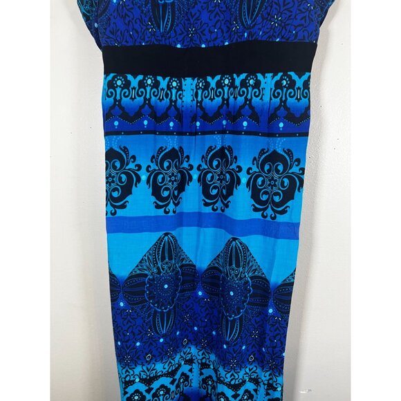 Colorful Floral Babydoll Tank Maxi Dress Blue 10 Geometric Damask Boho indie Art - Picture 6 of 10
